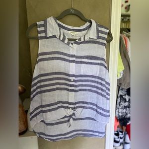 stripped collared button up tank top, knot at the bottom.